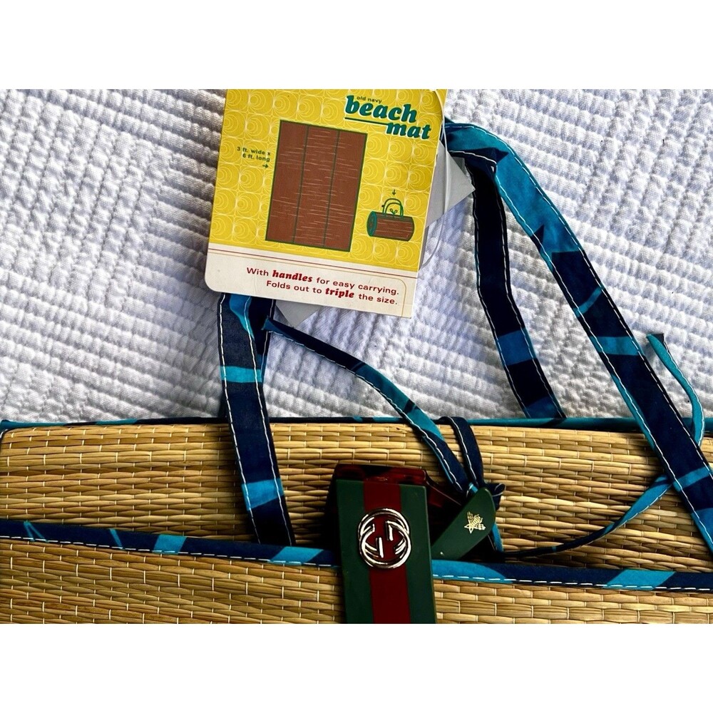NWT Y2K Old Navy Woven Beach Mat Roll Up Picnic Pool Camping Straw Portable 3x6f - Picture 8 of 8